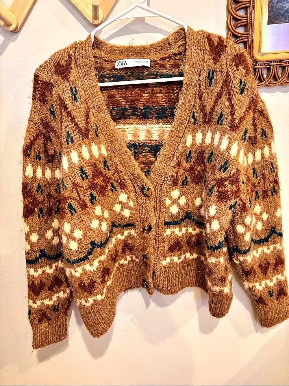 Zara Geometric Fair Isle Fussy Knit Cardigan Size Medium